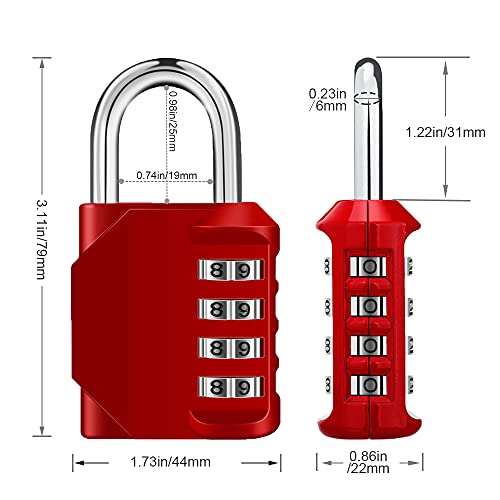 Candados combinados para candados, candados para gimnasia, candados para casilleros escolares, candados para exteriores para patio trasero, portones para cercas, garaje (rojo)