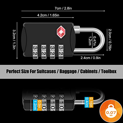 Candados de Equipaje, [VersióN Nueva] Diyife 2 X TSA Candado de Seguridad de 4 DíGitos, Candados de CombinacióN para Maletas Viaje Mochila Equipaje(Negro)