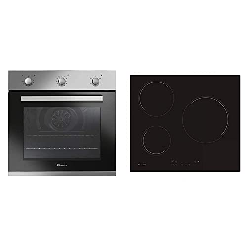 Candy FCP502X/E Horno eléctrico Capacidad 65L, Puerta desmontable de doble cristal, Cuba para limpieza con agua + CH63CC Encimera vitrocerámica 3 zonas de cocción, ancho 60 cm, 10 niveles potencia