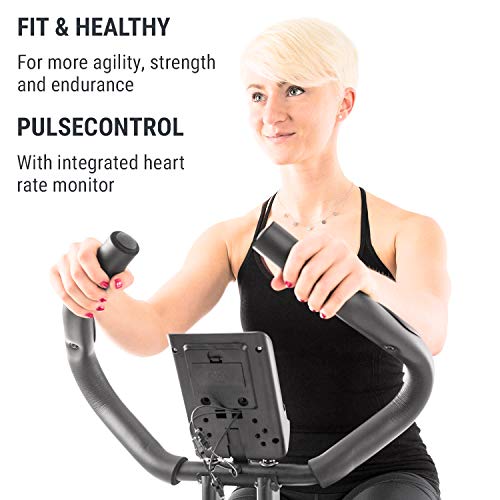 Capital Sports Azura Air - Bicicleta estatica de cardio plegable, Computador de entrenamiento, Pulsómetro, Bici estática sillín ergonómico, 7 niveles altura, Antideslizante, Pantalla LCD, Naranja