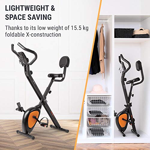 Capital Sports Azura Air - Bicicleta estatica de cardio plegable, Computador de entrenamiento, Pulsómetro, Bici estática sillín ergonómico, 7 niveles altura, Antideslizante, Pantalla LCD, Naranja