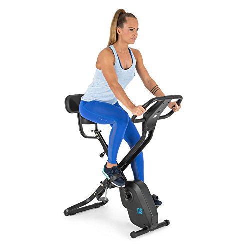 Capital Sports Azura X2 - Bicicletas estaticas, Bicicleta estática, Pulsómetro, Bici estatica Plegable, Rotor de 4 kg, 7 Niveles de Altura, Peso máx. 120 kg, 8 Niveles Resistencia, Respaldo, Negro