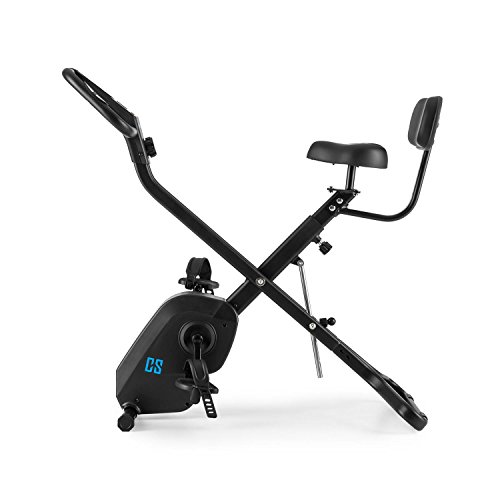 Capital Sports Azura X2 - Bicicletas estaticas, Bicicleta estática, Pulsómetro, Bici estatica Plegable, Rotor de 4 kg, 7 Niveles de Altura, Peso máx. 120 kg, 8 Niveles Resistencia, Respaldo, Negro