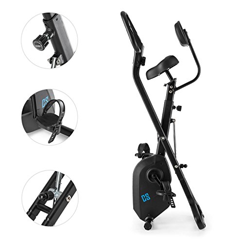 Capital Sports Azura X2 - Bicicletas estaticas, Bicicleta estática, Pulsómetro, Bici estatica Plegable, Rotor de 4 kg, 7 Niveles de Altura, Peso máx. 120 kg, 8 Niveles Resistencia, Respaldo, Negro