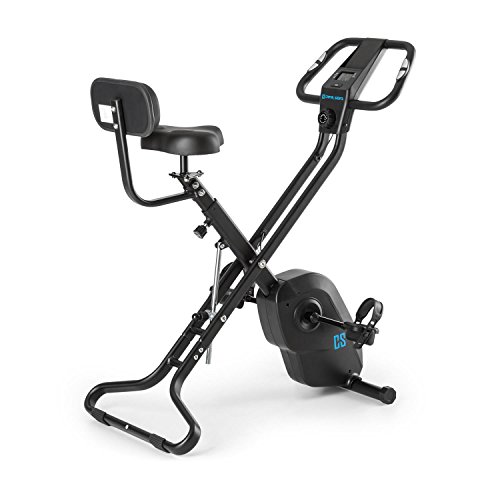 Capital Sports Azura X2 - Bicicletas estaticas, Bicicleta estática, Pulsómetro, Bici estatica Plegable, Rotor de 4 kg, 7 Niveles de Altura, Peso máx. 120 kg, 8 Niveles Resistencia, Respaldo, Negro