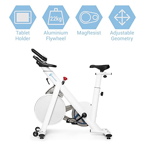 Capital Sports Evo Race - bicicletas estaticas, Bicicleta estática, bici estatica, Carga máx. 120 kg, Resistencia magnética continua, Volante de aluminio, Sillín ajustable, Ruedas transporte, Blanco