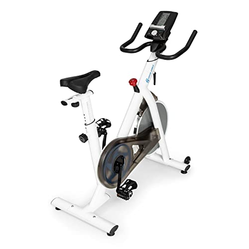 Capital Sports Evo Race - bicicletas estaticas, Bicicleta estática, bici estatica, Carga máx. 120 kg, Resistencia magnética continua, Volante de aluminio, Sillín ajustable, Ruedas transporte, Blanco