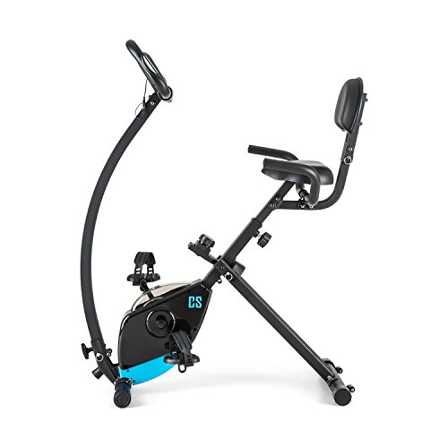 CAPITAL SPORTS Trajector Bicicletas estaticas, Bicicleta estática, Bici estatica Plegable, Dispositivo de Entrenamiento con 3Kg Masa giratoria, sillín Extra Ancho, 8 Niveles de Resistencia, Azul