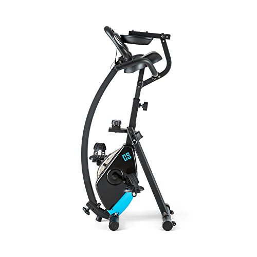 CAPITAL SPORTS Trajector Bicicletas estaticas, Bicicleta estática, Bici estatica Plegable, Dispositivo de Entrenamiento con 3Kg Masa giratoria, sillín Extra Ancho, 8 Niveles de Resistencia, Azul