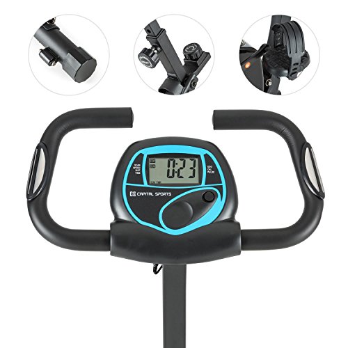 CAPITAL SPORTS Trajector Bicicletas estaticas, Bicicleta estática, Bici estatica Plegable, Dispositivo de Entrenamiento con 3Kg Masa giratoria, sillín Extra Ancho, 8 Niveles de Resistencia, Azul