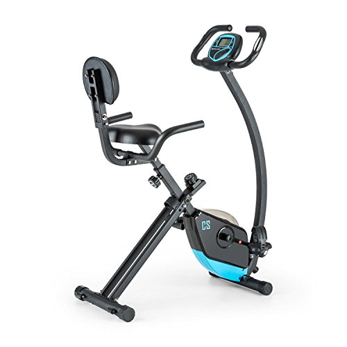 CAPITAL SPORTS Trajector Bicicletas estaticas, Bicicleta estática, Bici estatica Plegable, Dispositivo de Entrenamiento con 3Kg Masa giratoria, sillín Extra Ancho, 8 Niveles de Resistencia, Azul