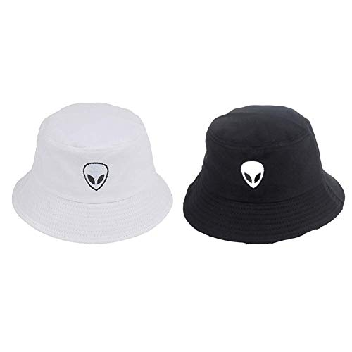 CAR-TOBBY Blanco y Negro Resistente Alien Cubo Gorro Unisex Tapas Cadera Salto Hombres Mujeres Verano Panamá Tapa Playa Sol Gorra de Pesca - BK