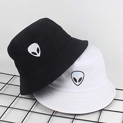 CAR-TOBBY Blanco y Negro Resistente Alien Cubo Gorro Unisex Tapas Cadera Salto Hombres Mujeres Verano Panamá Tapa Playa Sol Gorra de Pesca - BK