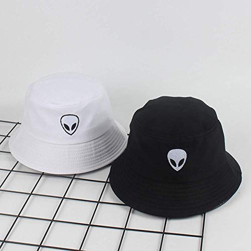 CAR-TOBBY Blanco y Negro Resistente Alien Cubo Gorro Unisex Tapas Cadera Salto Hombres Mujeres Verano Panamá Tapa Playa Sol Gorra de Pesca - BK