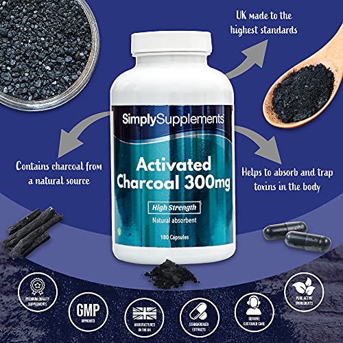 Cárbon activado 300mg - ¡Bote para 3 meses! - Apto para veganos - 180 Cápsulas - simplySupplements