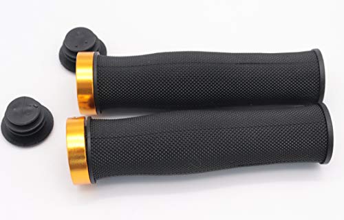 CarbonEnmy Puños para manillar de bicicleta, goma antideslizante, forma de jarrón con bloqueo por un lado, color negro (dorado)