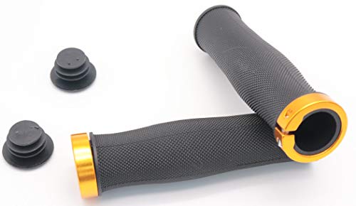 CarbonEnmy Puños para manillar de bicicleta, goma antideslizante, forma de jarrón con bloqueo por un lado, color negro (dorado)