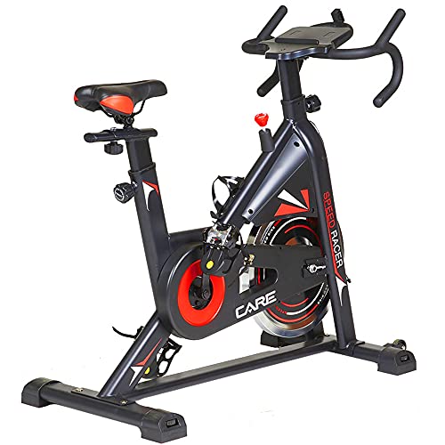 Care Fitnes - Bicicleta estática Spin-Bike Speed Racer con 6 funciones, masa de inercia 12 kg, freno por patines – Bicicleta de biking de diseño y capacidad