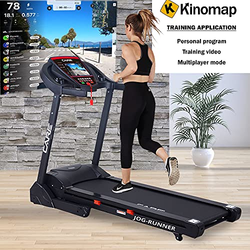 Care Fitness – Cinta de Correr conectada Jog Runner – Cinta de Caminar eléctrica inclinable y Plegable, 18 Niveles de inclinación – 25 programas de Entrenamiento – Compatible con aplicación Kinomap