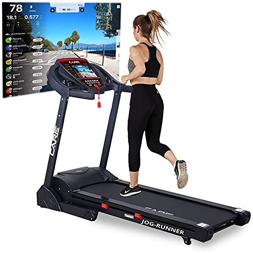 Care Fitness – Cinta de Correr conectada Jog Runner – Cinta de Caminar eléctrica inclinable y Plegable, 18 Niveles de inclinación – 25 programas de Entrenamiento – Compatible con aplicación Kinomap