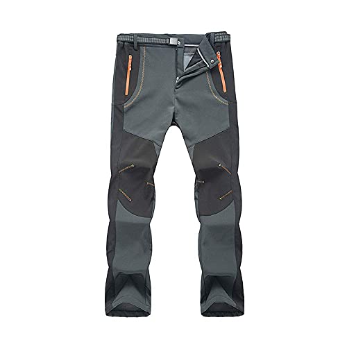 CARETOO Pantalones Trekking Hombre Primavera Verano Pantalones de Escalada Senderismo Alpinismo Invierno Polar Forrado Aire Libre (Gris con vellón, L)