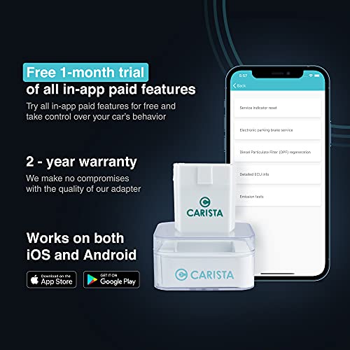 Carista OBD2 Adaptador Bluetooth y App: Diagnostico, Personalización y Herramientas de Servicio con la última tecnología