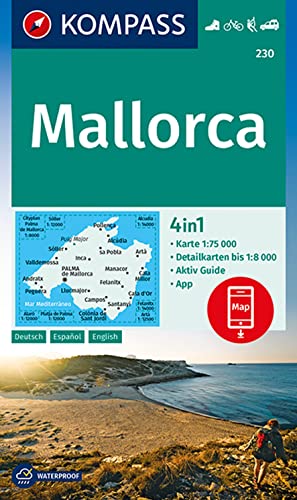 Carta escursionistica n. 230. Mallorca 1:75.000. Ediz. tedesca, spagnola e inglese: 4in1 Wanderkarte 1:75000 mit Aktiv Guide und Detailkarten ... Fahrradfahren. Klettern. Autokarte.