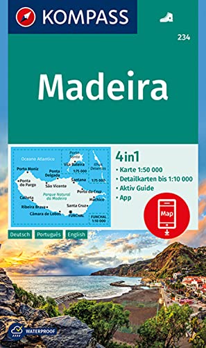 Carta escursionistica n. 234. Madeira 1:50.000. Ediz. tedesca, portoghese e inglese: 4in1 Wanderkarte 1:50 000 mit Aktiv Guide und Detailkarten ... zur offline Verwendung in der KOMPASS-App