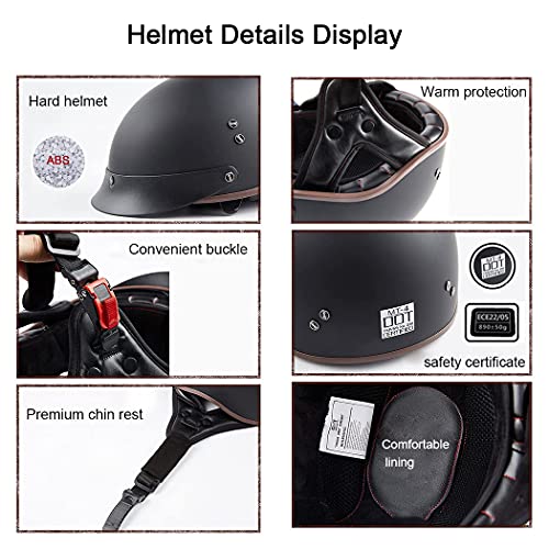 Casco Abierto Motocicleta Casco Retro Harley con Gafas Unisex Medio Casco Certificado Dot/ECE Scooter Jet Casco Cruiser Chopper Bicicleta monopatín Casco de Seguridad