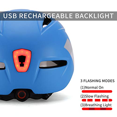 Casco Bicicleta Adulto Cascos de Ciclismo para Adultos con Gafas Desmontables y Luz Trasera LED Recargable Casco Bici Ligero Unisex Protección de Seguridad para Montar Carretera (Azul , 57-61CM)