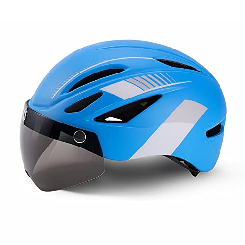 Casco Bicicleta Adulto Cascos de Ciclismo para Adultos con Gafas Desmontables y Luz Trasera LED Recargable Casco Bici Ligero Unisex Protección de Seguridad para Montar Carretera (Azul , 57-61CM)