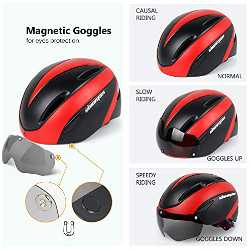 Casco Bicicleta Adulto, KINGLEAD Casco Bici Certificación CE con Magnéticas Desmontables Visera & Bolsa Portátil Casco Ciclismo Hombre Mujer Transpirable Ajustable Carretera Montaña Patineta (KL-001)