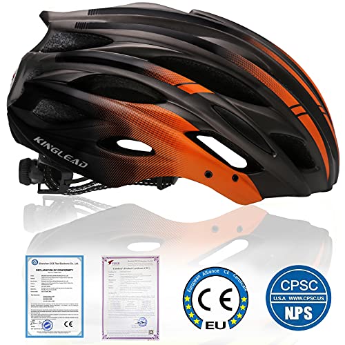 Casco Bicicleta Adulto,KINGLEAD Casco Bicicleta Hombre Mujer Casco Bicicleta con Luz LED y Visera Certificado CE Ligera Casco de Bicicleta MTB Ajustable Casco Bicicleta Carretera 26 Ventilaciones