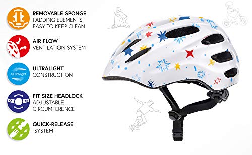 Casco Bicicleta Bebe Helmet Bici Ciclismo para Niño - Cascos para Infantil Bici Helmet para Patinete Ciclismo Montaña BMX Carretera Skate Patines monopatines KS01 (XS 44-48 cm, Little Stars)
