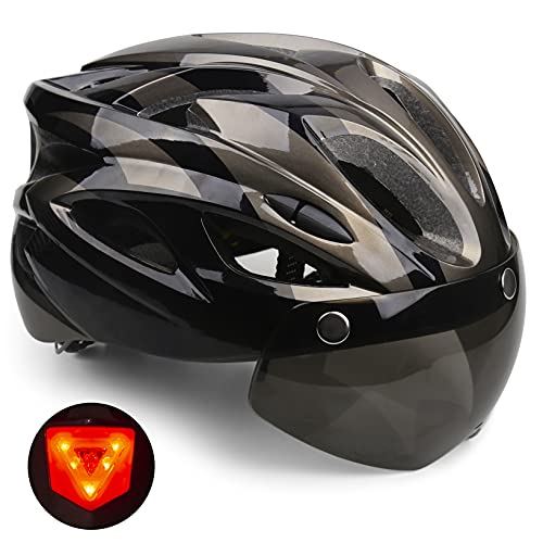 Casco Bicicleta, KINGLEAD Casco Bicicleta Hombre Mujer Certificado CE Casco Bicicleta con Luz LED Casco Bicicleta con Visera Extraíble Magnética Casco Bici para Carretera MTB Ciclismo 56-62cm(KL013)