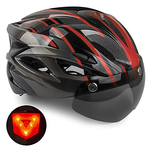 Casco Bicicleta, KINGLEAD Casco Bicicleta Hombre Mujer Certificado CE Casco Bicicleta con Luz LED Casco Bicicleta con Visera Extraíble Magnética Casco Bici para Carretera MTB Ciclismo 56-62cm(KL013)