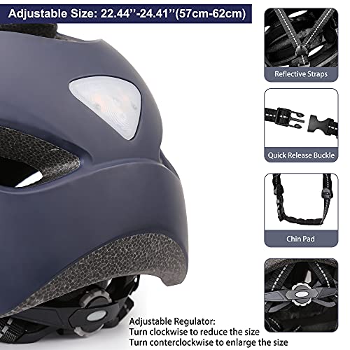 Casco Bicicleta, KINGLEAD Casco Bicicleta Hombre Mujer con luz LED y Correas de Reflectantes Casco Bicicleta Adultos para Ciudad Casco para Ciclistas Casco de Bici de Carretera con Visera