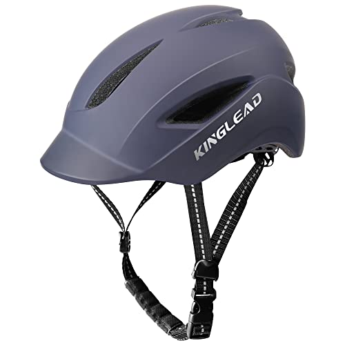 Casco Bicicleta, KINGLEAD Casco Bicicleta Hombre Mujer con luz LED y Correas de Reflectantes Casco Bicicleta Adultos para Ciudad Casco para Ciclistas Casco de Bici de Carretera con Visera