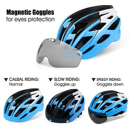 Casco bicicleta/Casco Bicic con luz,Certificado CE, casco bicicleta adulto con Visera Magnética Desmontable Gafas de Protección Super Light Casco Integral de Bicicleta Skateboarding Ski & Snowboard