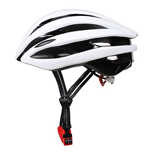 Casco de bicicleta ligero unisex con luz LED de seguridad, gorro de ciclismo, casco de equitación para adultos, color blanco, tamaño app.52-62cm/20.47-24.41in