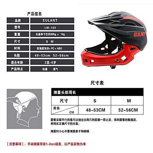 Casco de Bicicleta Niños Ligero Casco Integral con Protector de Barbilla Desmontable Visera Desmontable Casco de Descenso Niños para Patines Scooter Equilibrio Bicicleta Negro-Rojo/S