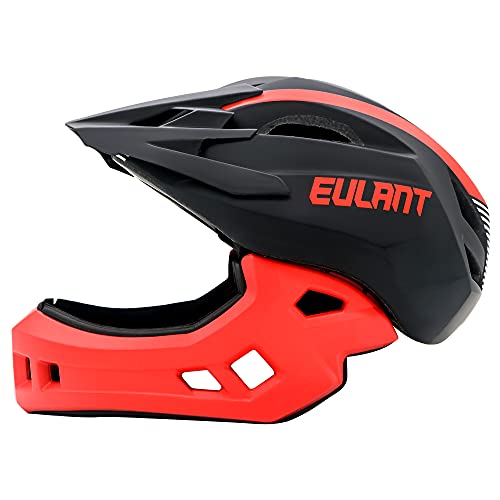 Casco de Bicicleta Niños Ligero Casco Integral con Protector de Barbilla Desmontable Visera Desmontable Casco de Descenso Niños para Patines Scooter Equilibrio Bicicleta Negro-Rojo/S