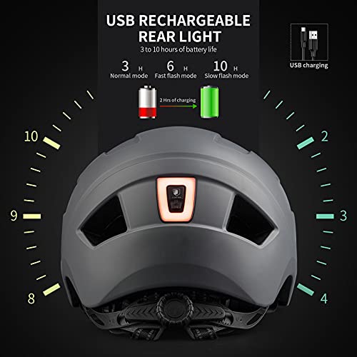 Casco de Bicicleta para Adultos con luz Trasera Ajustable Casco de Bicicleta Certificado por la CPSC Cascos urbanos, diseño Ligero de microcápsula, Tallas para Adultos Hombres/Mujeres