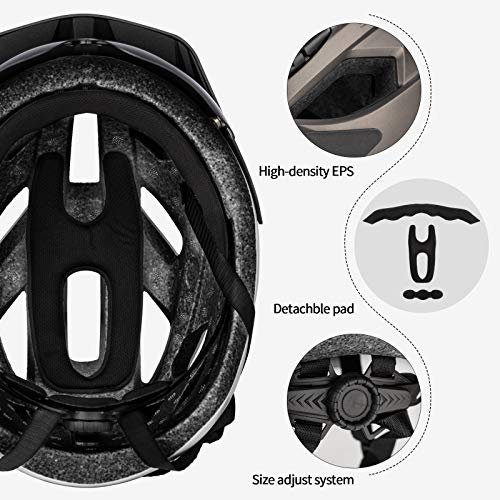 Casco de Bicicleta para Adultos con luz Trasera Recargable, Casco de Ciclista con Visera Desmontable y Gafas magnéticas para Hombres y Mujeres (58-62cm)