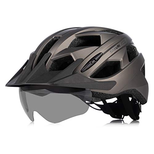 Casco de Bicicleta para Adultos con luz Trasera Recargable, Casco de Ciclista con Visera Desmontable y Gafas magnéticas para Hombres y Mujeres (58-62cm)