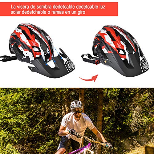 Casco de Ciclismo, 300g 56-60cm Casco Ligero de Bicicleta de Montaña con Visera Desmontable, Ajuste Ajustable, 15 Vetns MTB Asco para Hombres y Mujeres Adultos, Rojo + Negro …