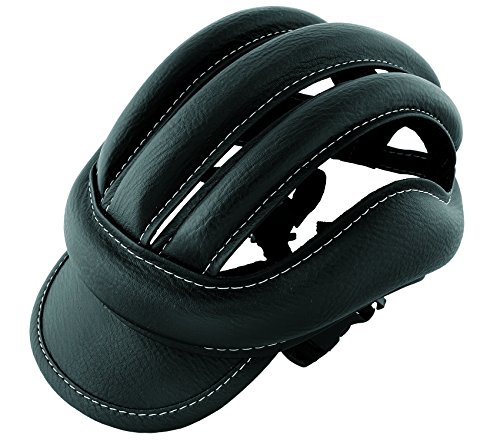 Casco de Ciclismo de Piel Cuero Color NEGRO Vintage Retro para Bicicleta Talla Estandar Adulto 3485