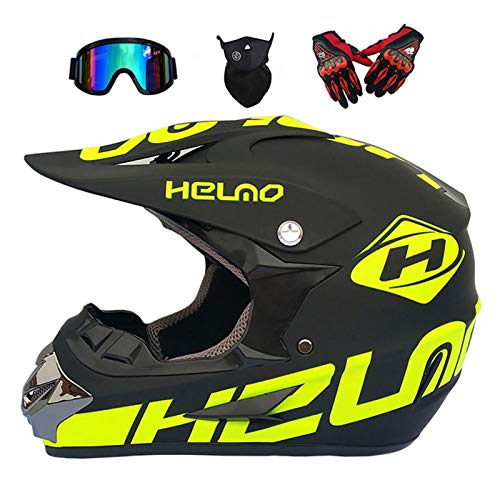 Casco de Descenso para Adultos Regalos Gafas máscara Guantes BMX MX ATV DH Carrera en Bicicleta de Cara Completa Casco Integral,C,L(58~59) CM