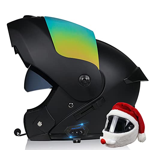 Casco de Moto Modular Bluetooth Integrado,ECE Homologado Casco Flip Up Moto Hombre Mujer Adultos,Cascos Motocicleta Scooter con Doble Visera,Sombreros Navideños Gratis D,XL=61-62cm