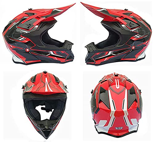 Casco de motocross, color negro y rojo, para niños, con gafas, para moto, mountain bike, descenso, enduro, todoterreno, ATV, para jóvenes (L)